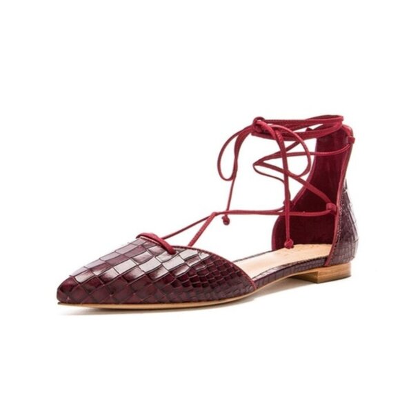 Schutz Neida Flats Lace Up D'Orsay Shoes Crocodile Embossed Red New Size 9 - Picture 10 of 10